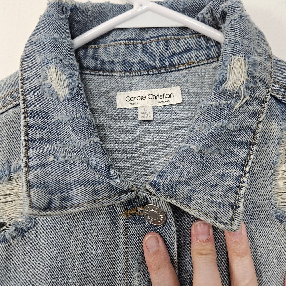 Carole Christian Long Sleeveless Distressed Denim Dress Button-Up Size Large - Picture 6 of 7